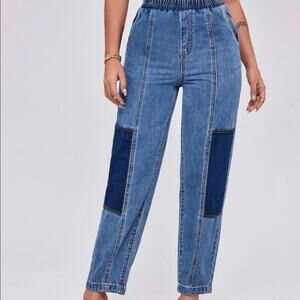 BDG jeans PATCHWORK DENIM PANTS Elastic Waist Spliced Mom Cropped pants  SZ sm